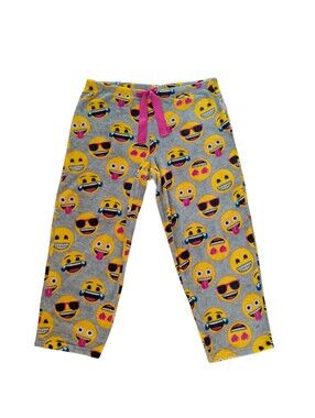 Emoji Super Minky Plush Fleece Sleep Pajama Pants 2XL (18W/20W) Gray Yellow
